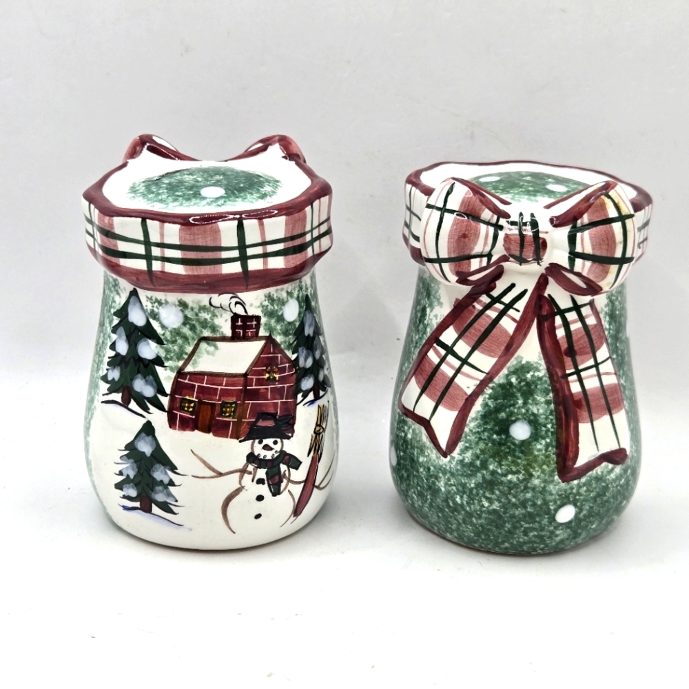 Vintage 1990s Oversized 3.5" Christmas Village Town Ceramic Salt Pepper Shakers